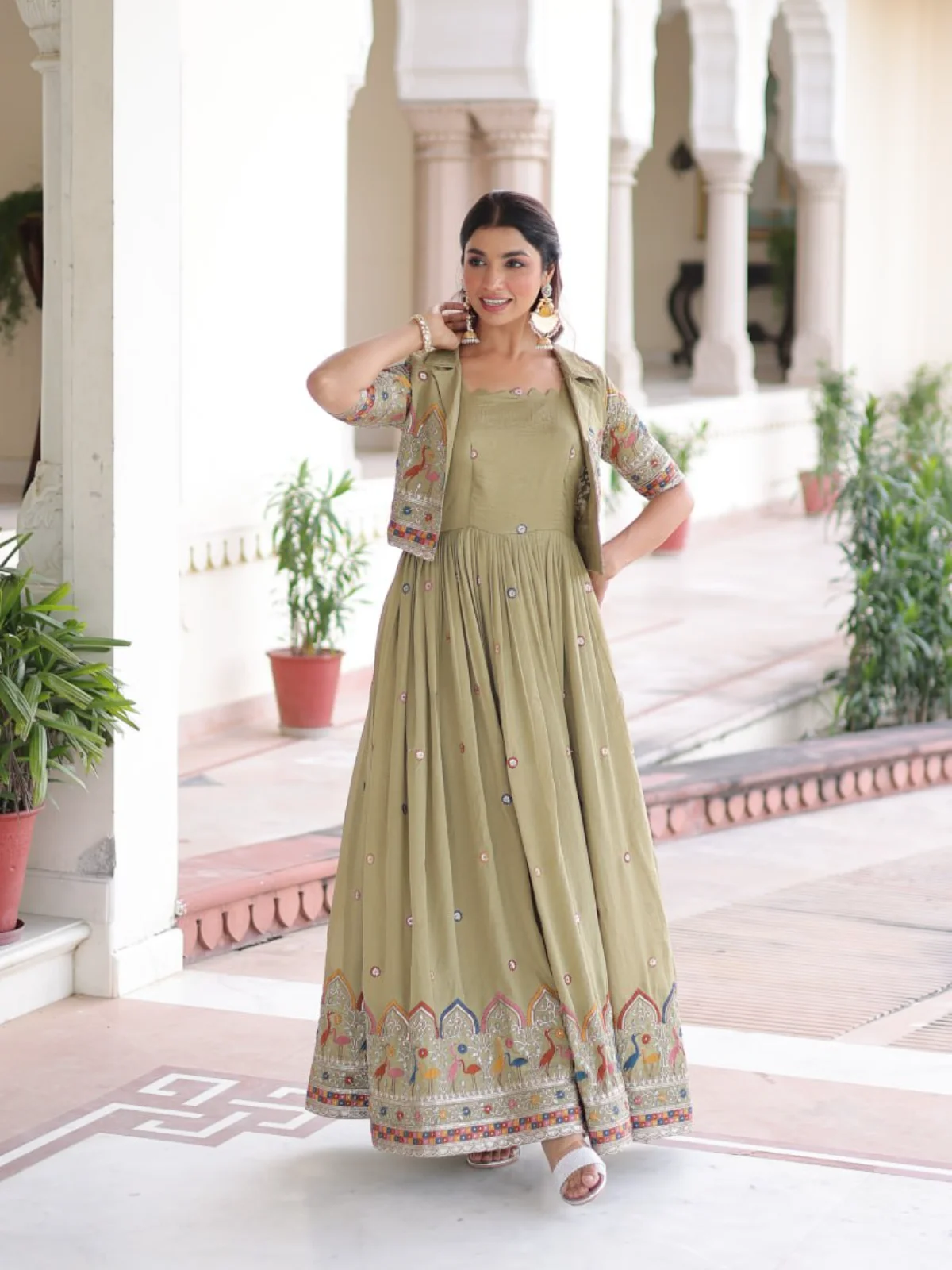 LW-9303 Premium Silk Readymade Gown with Embroidered Koti - Image 4