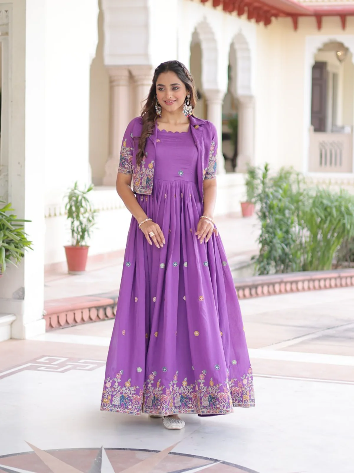 LW-9303 Premium Silk Readymade Gown with Embroidered Koti - Image 2