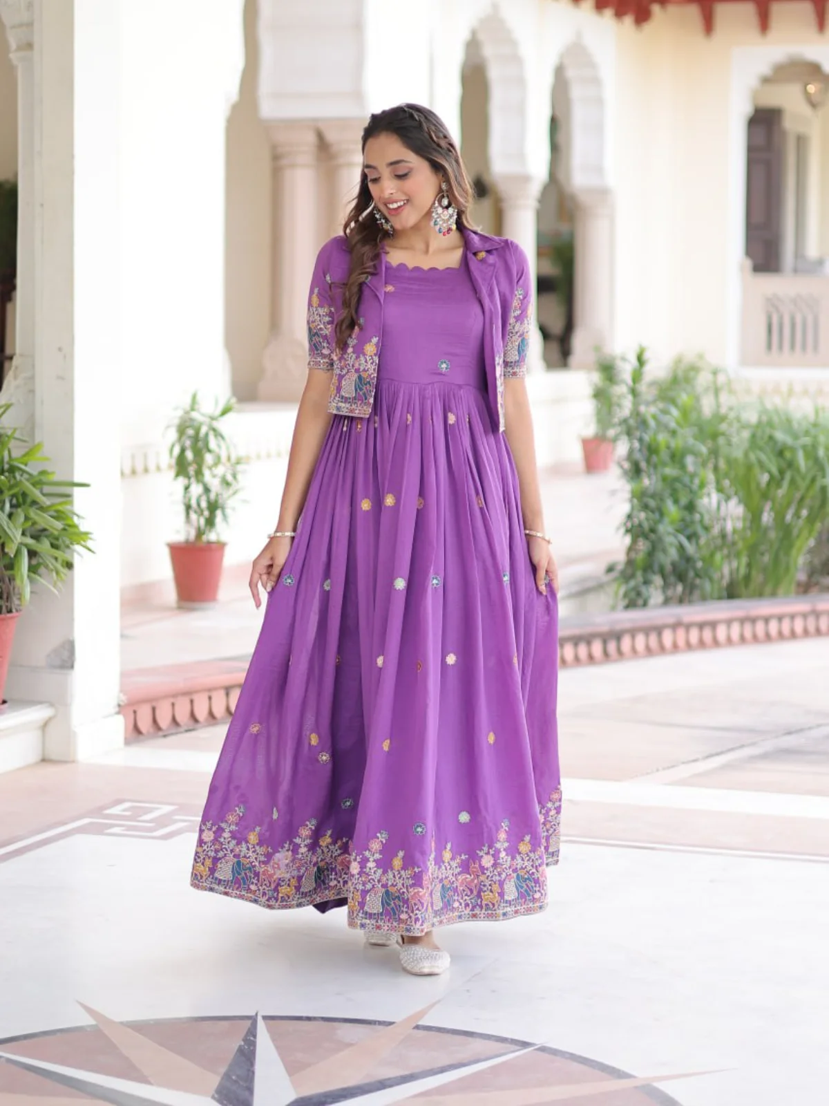 LW-9303 Premium Silk Readymade Gown with Embroidered Koti - Image 8