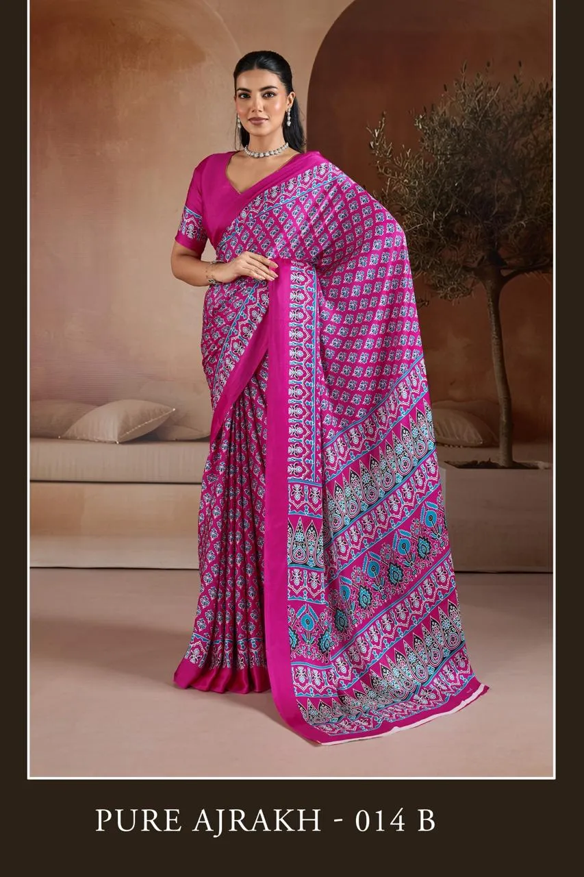 Rajtex Pure Ajrakh 014 Modal Satin Ajrakh Print Saree Collection