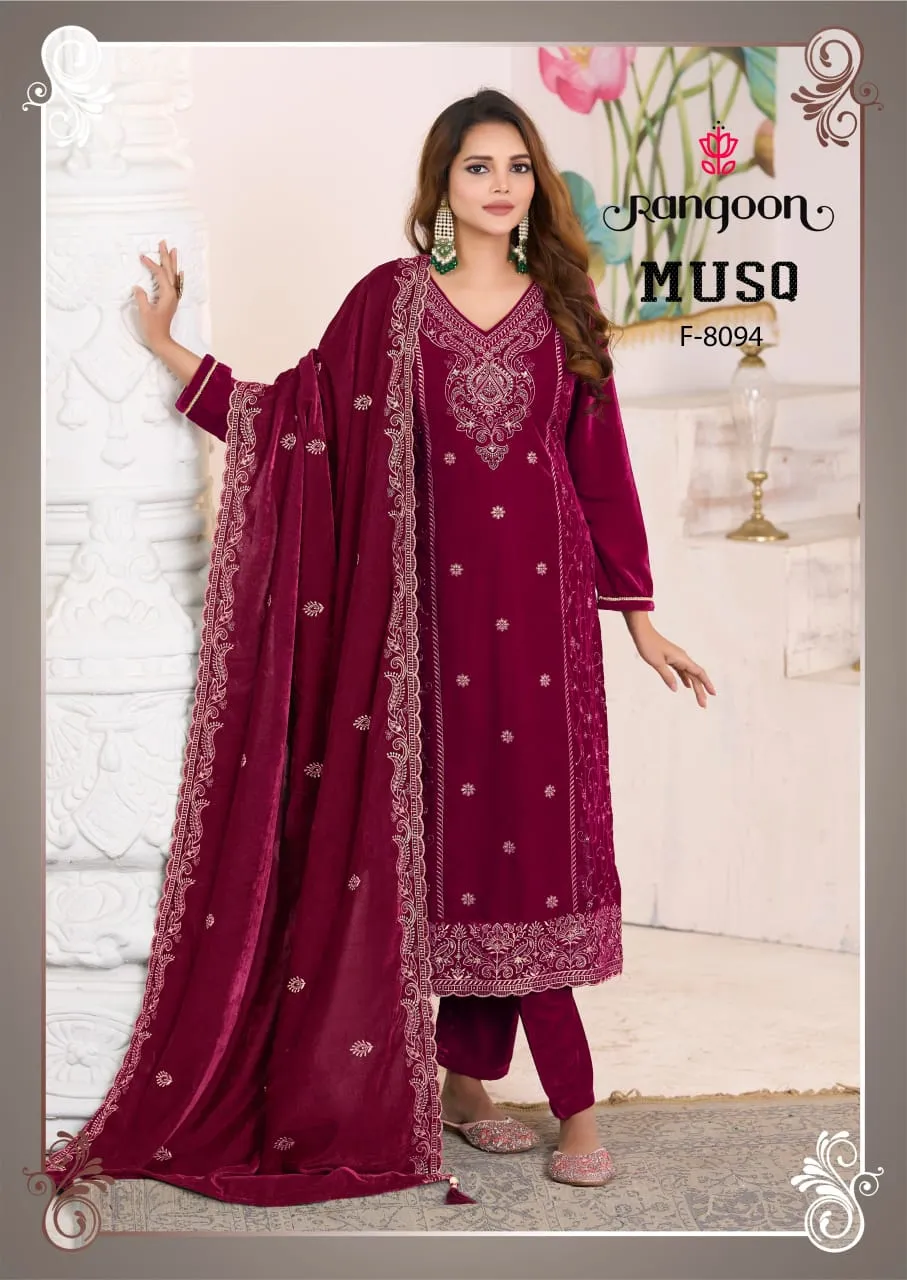Rangoon Musq Viscose Velvet With Work Designer Salwar Kameez - Image 3
