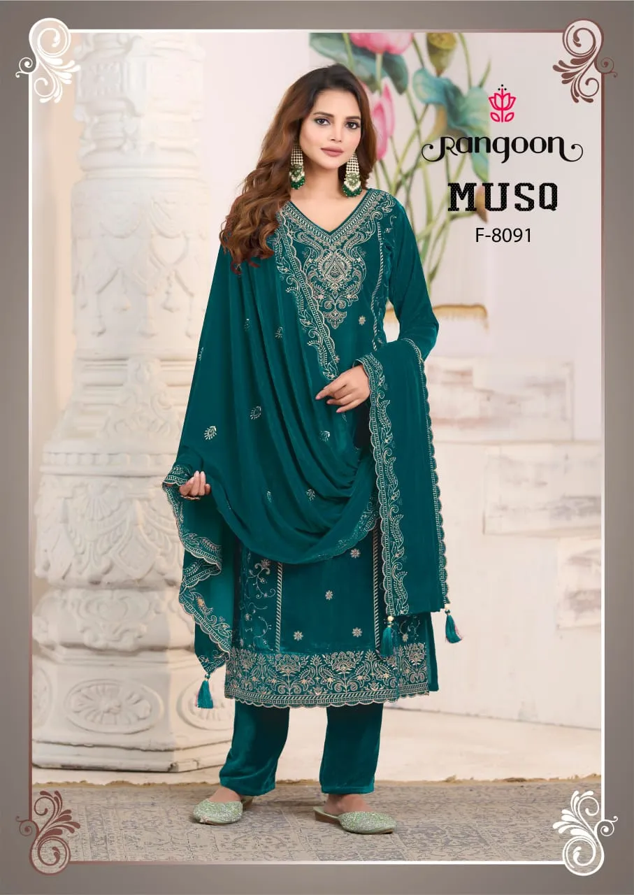 Rangoon Musq Viscose Velvet With Work Designer Salwar Kameez - Image 5