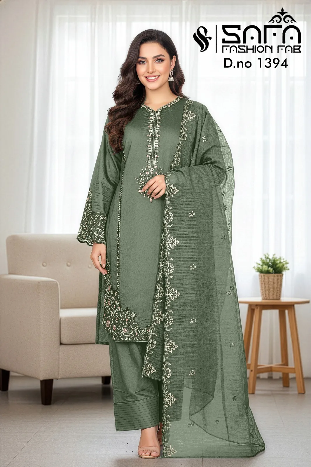 Safa Fashion Fab 1394 Cotton Blend Embrodered Pakistani Suit