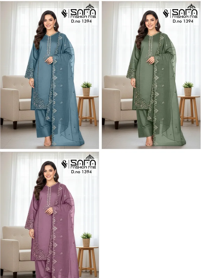 Safa Fashion Fab 1394 Cotton Blend Embrodered Pakistani Suit