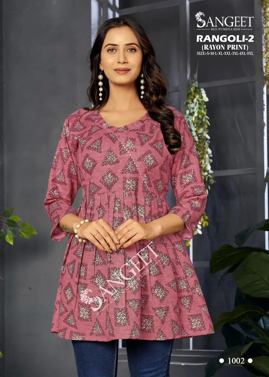Sangeet Rangoli 2 Rayon Printed Stylish Ladies Top Collection