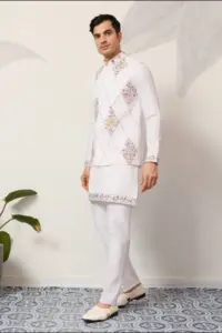 Shubhvastra Rivaaj Viscose Art Silk Mens Kurta Pant & Koti Collection - Image 5