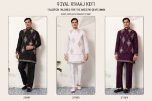 Shubhvastra Rivaaj Viscose Art Silk Mens Kurta Pant & Koti Collection - Image 11