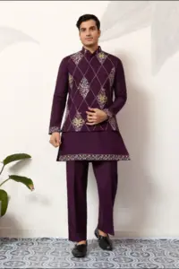 Shubhvastra Rivaaj Viscose Art Silk Mens Kurta Pant & Koti Collection