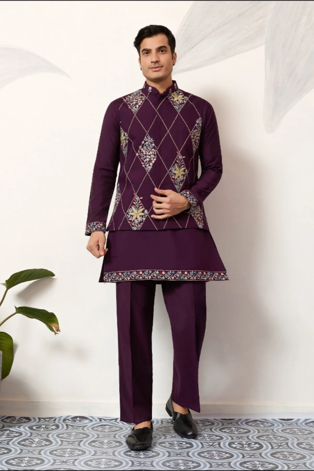 Shubhvastra Rivaaj Viscose Art Silk Mens Kurta Pant & Koti Collection
