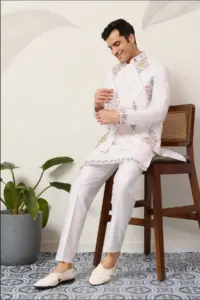 Shubhvastra Rivaaj Viscose Art Silk Mens Kurta Pant & Koti Collection - Image 9