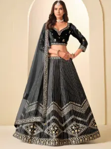 Velvet Designer Trendy Black Lehenga Choli with Net Dupatta