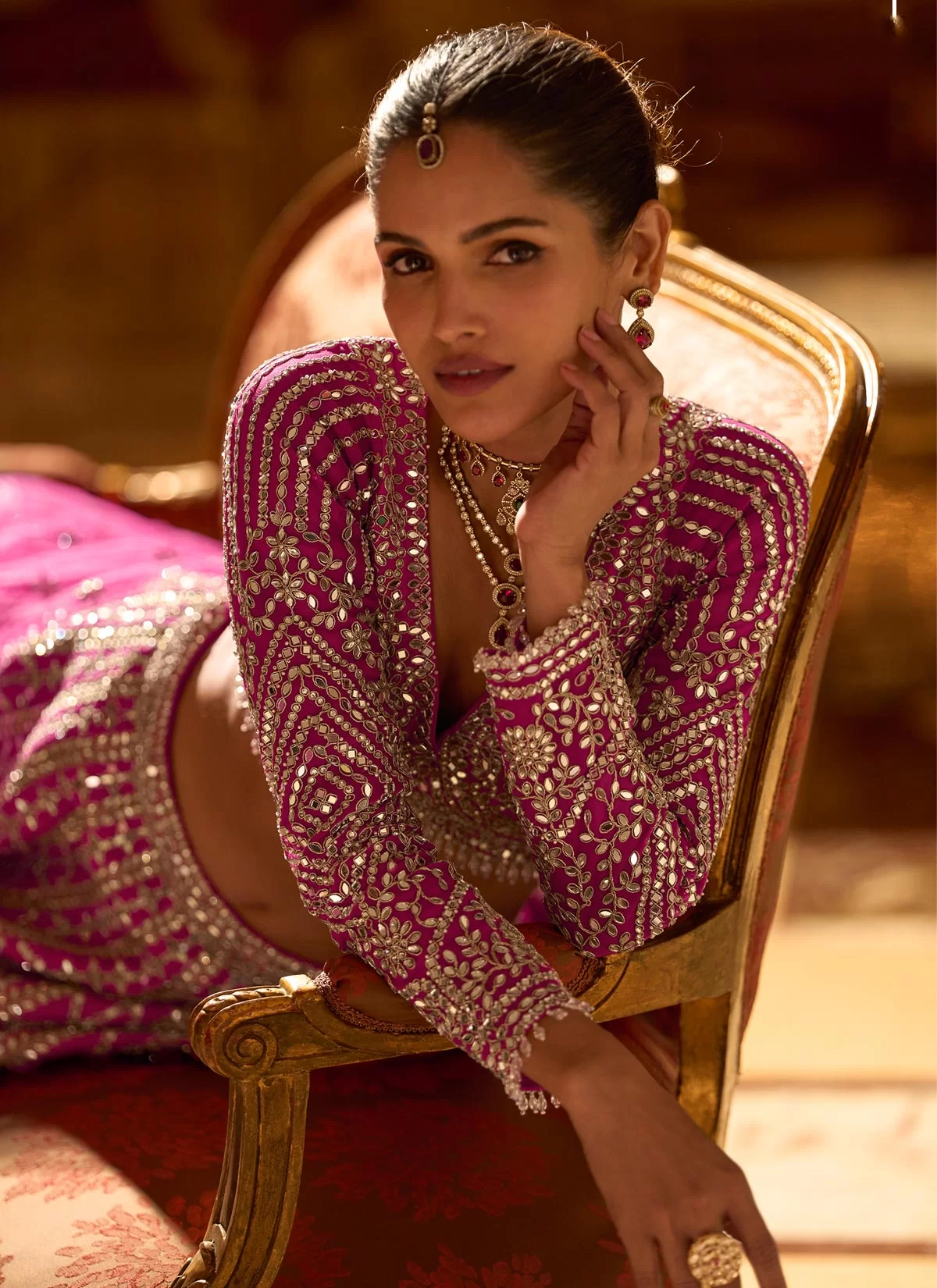 Rose Pink Silk Readymade Lehenga Choli with Embroidered Work for Bridal - Image 4