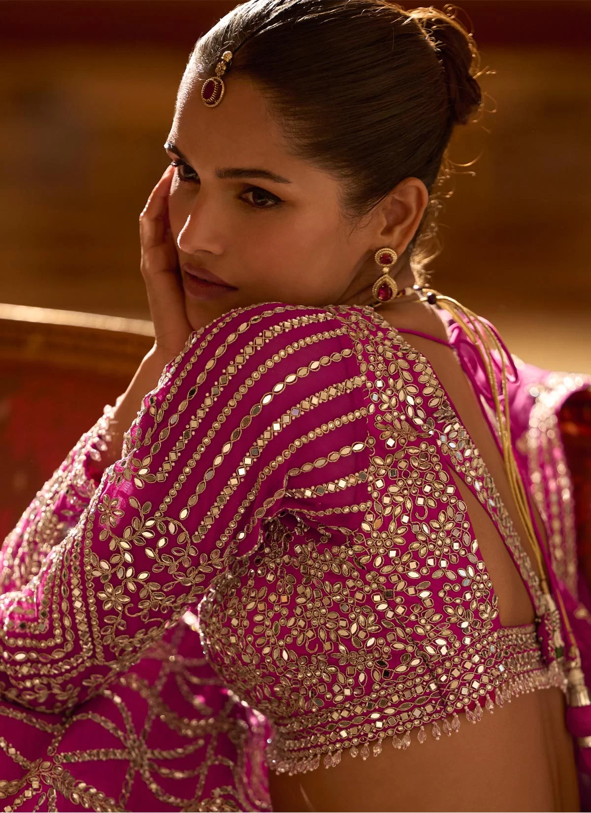 Rose Pink Silk Readymade Lehenga Choli with Embroidered Work for Bridal - Image 3