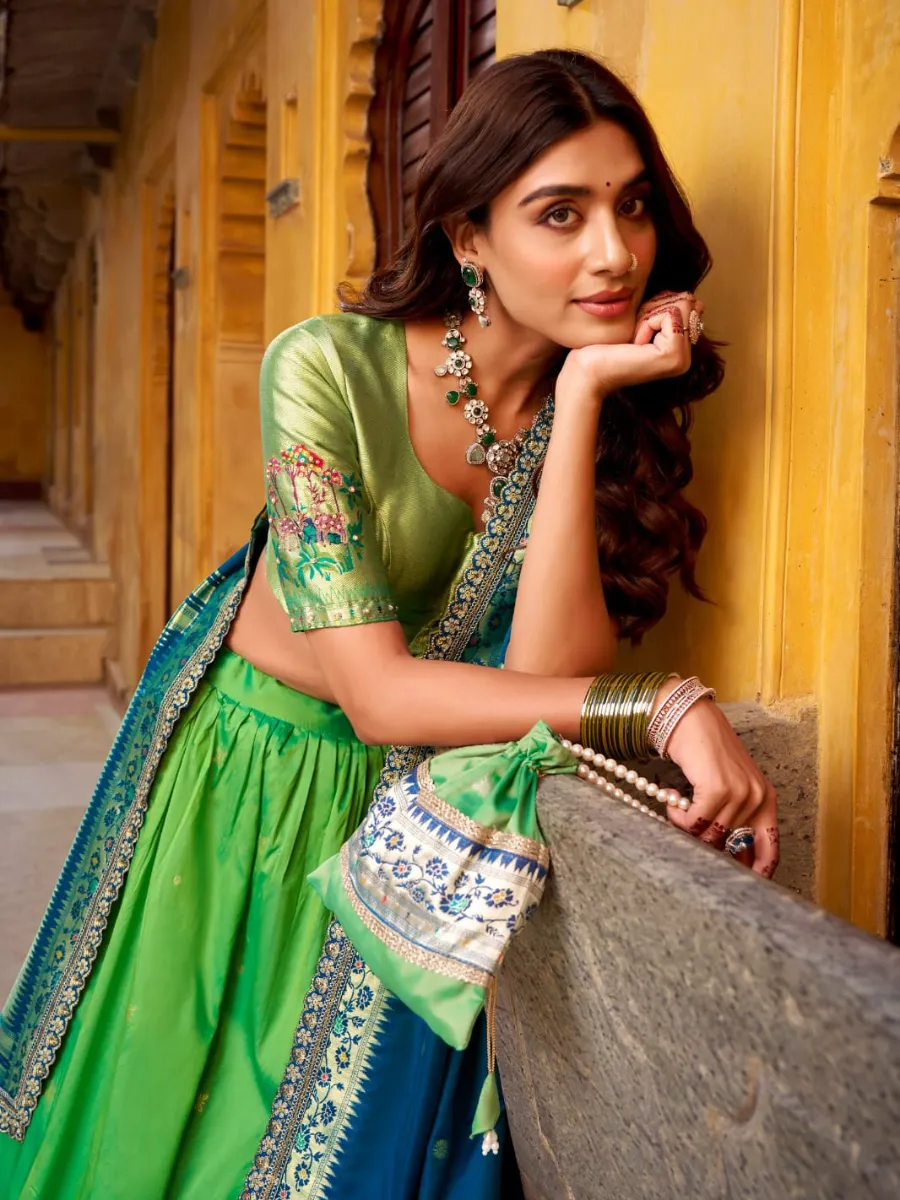 Madhura Soft Silk Paithani Zari Woven Lehenga Choli Set - Image 12