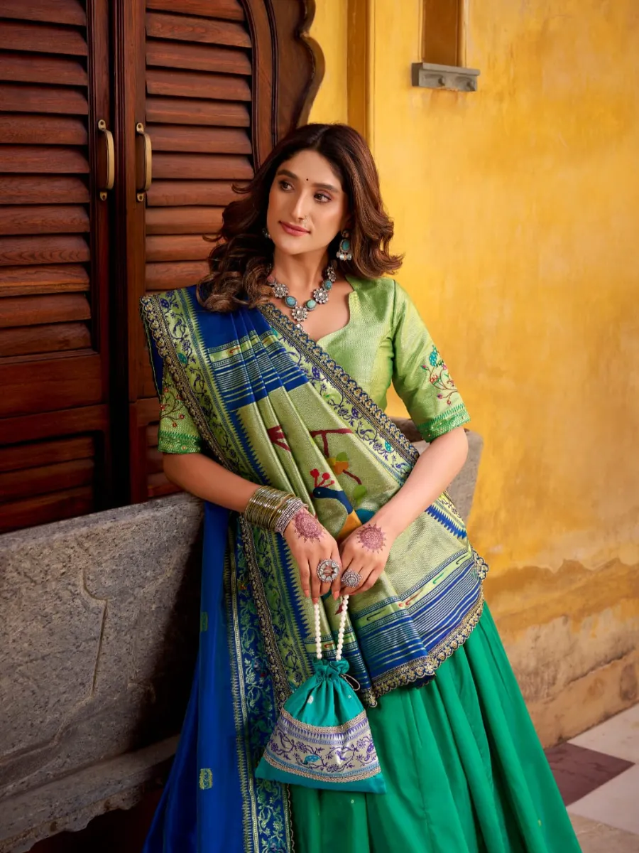 Madhura Soft Silk Paithani Zari Woven Lehenga Choli Set - Image 11