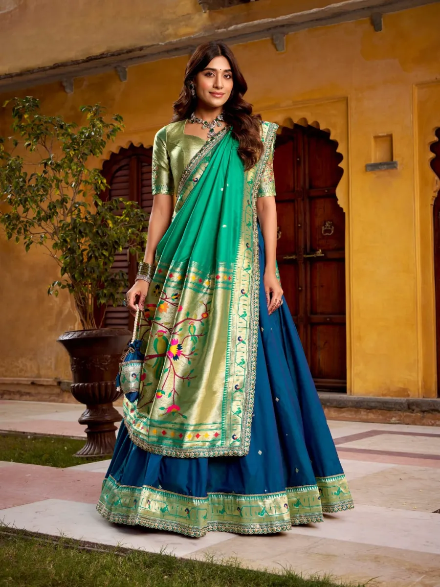 Madhura Soft Silk Paithani Zari Woven Lehenga Choli Set - Image 8