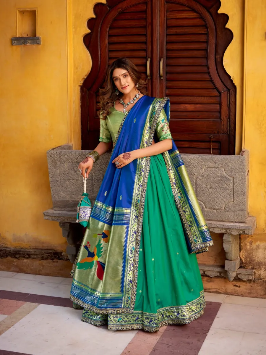 Madhura Soft Silk Paithani Zari Woven Lehenga Choli Set - Image 7