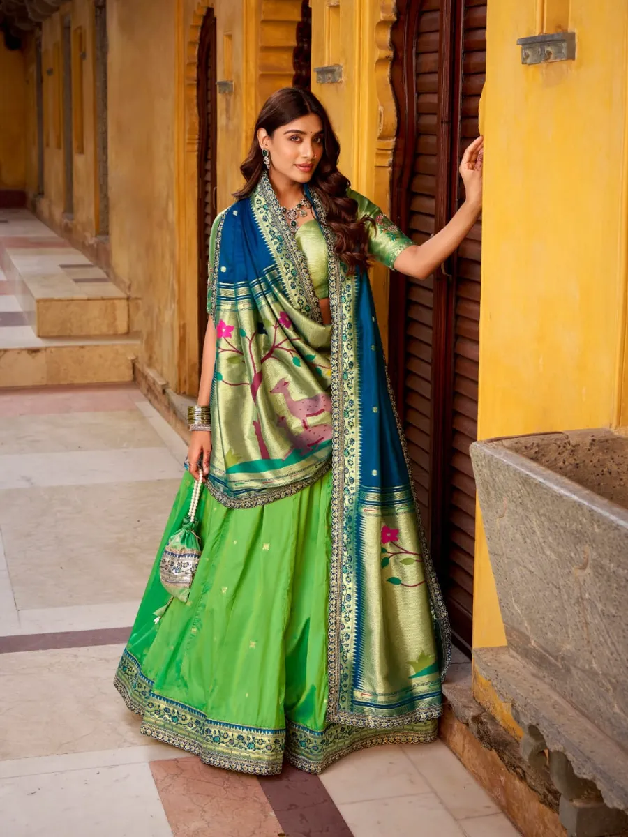 Madhura Soft Silk Paithani Zari Woven Lehenga Choli Set - Image 6