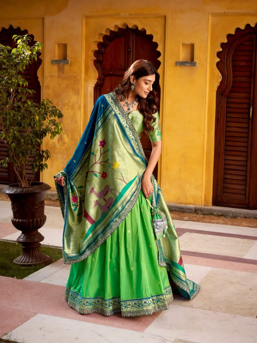 Madhura Soft Silk Paithani Zari Woven Lehenga Choli Set - Image 5