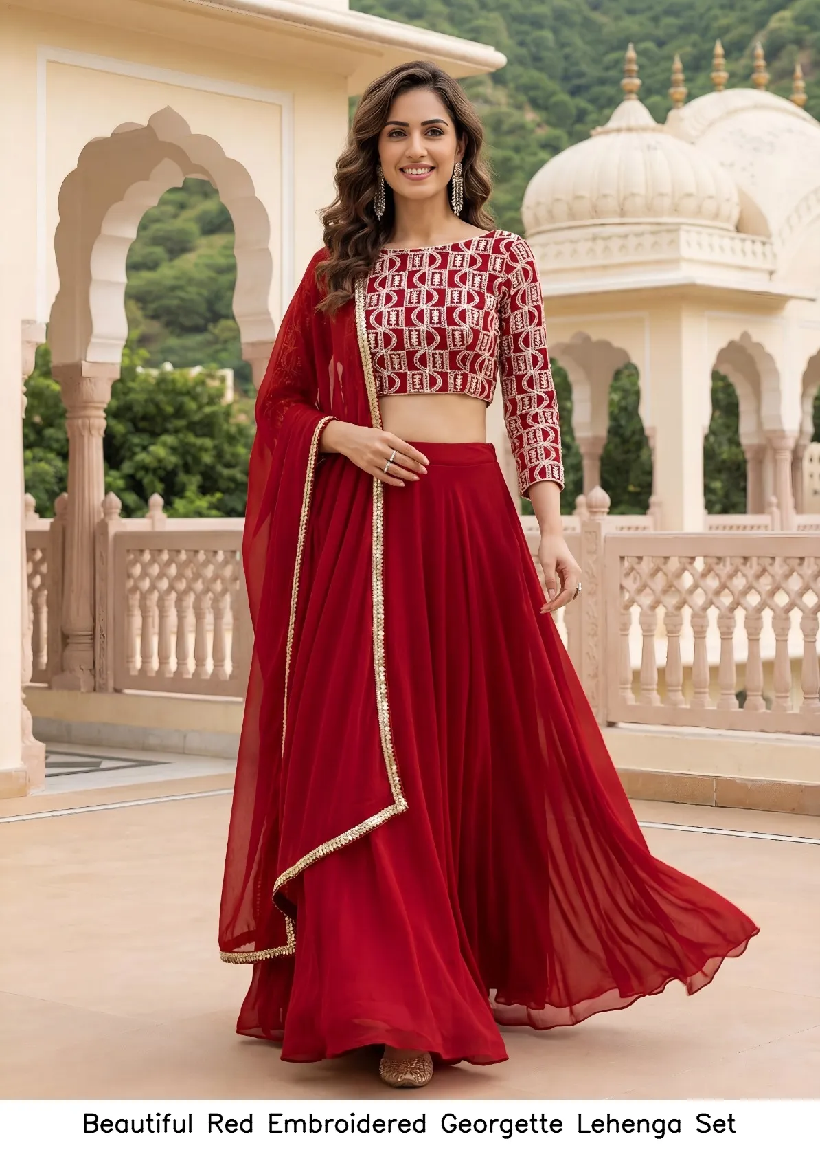 Beautiful Red Embroidered Georgette Lehenga Set