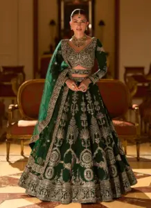 Green Silk Readymade Lehenga Choli with Embroidered Work for Bridal