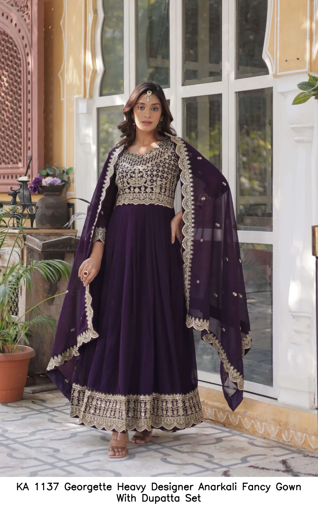 KA 1137 Georgette Heavy Designer Anarkali Fancy Gown With Dupatta Set