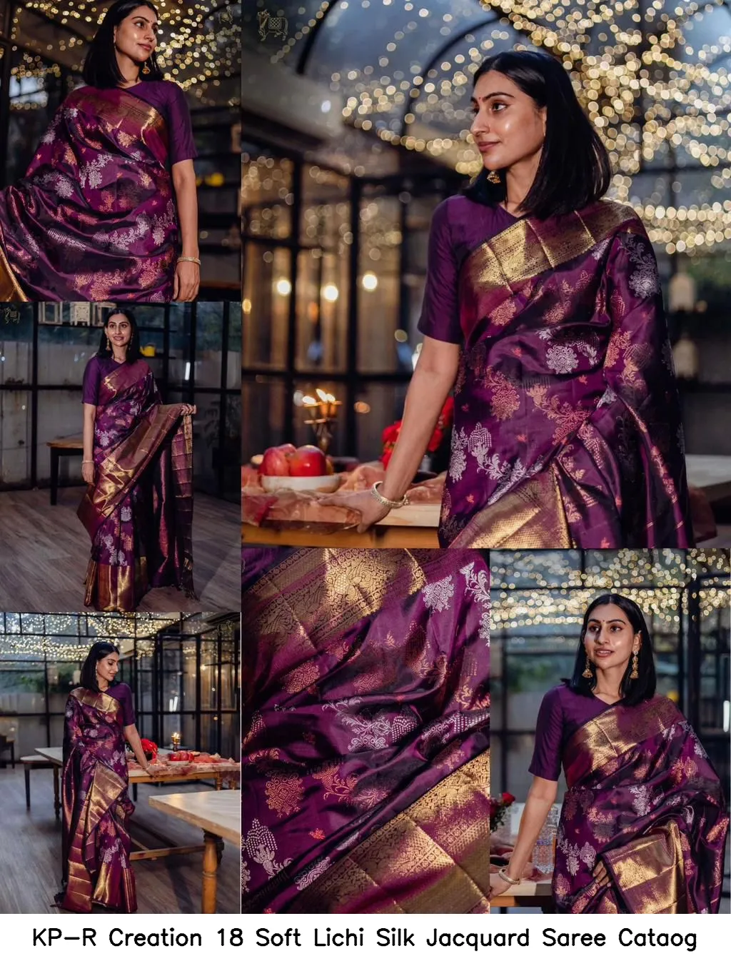 KP-R Creation 18 Soft Lichi Silk Jacquard Saree Cataog