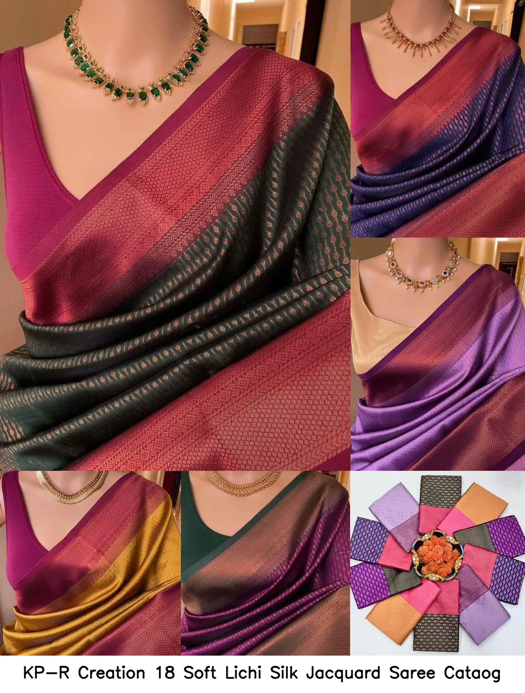 KP-R Creation 18 Soft Lichi Silk Jacquard Saree Cataog