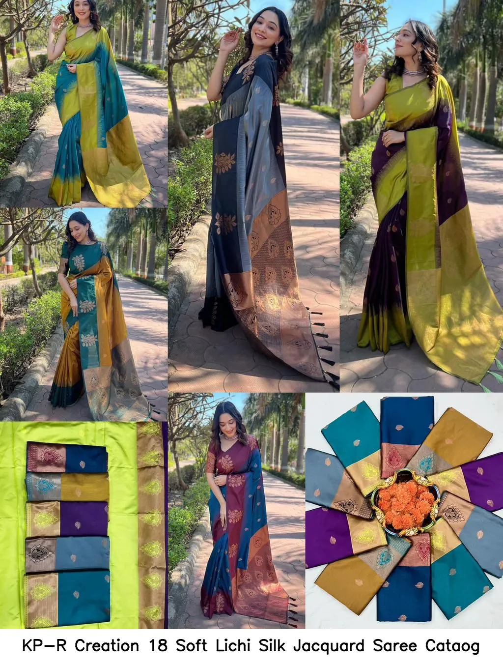 KP-R Creation 18 Soft Lichi Silk Jacquard Saree Cataog