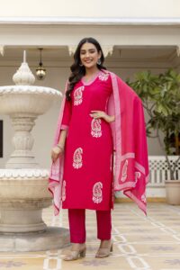 Mv 632 Rayon Printed Designer Kurti Pant And Dupatta Set