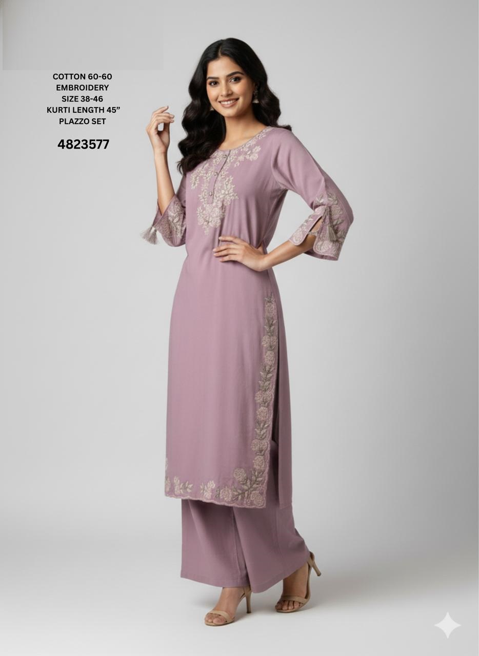 Naisha K 528 Cotton Embroidery Casual Wear Top And Bottom Set - Image 6