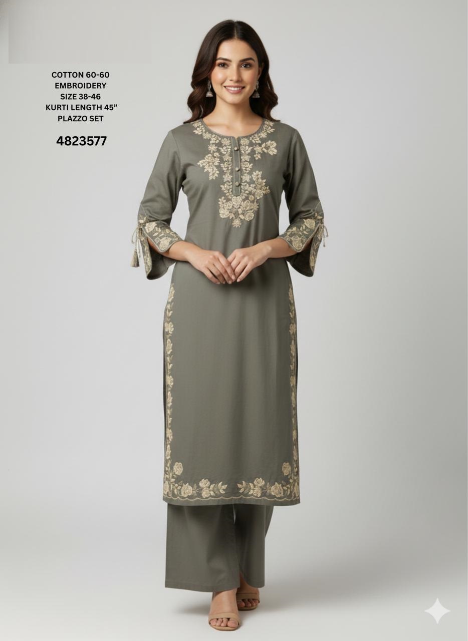 Naisha K 528 Cotton Embroidery Casual Wear Top And Bottom Set - Image 7