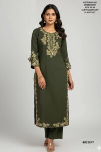 Naisha K 528 Cotton Embroidery Casual Wear Top And Bottom Set