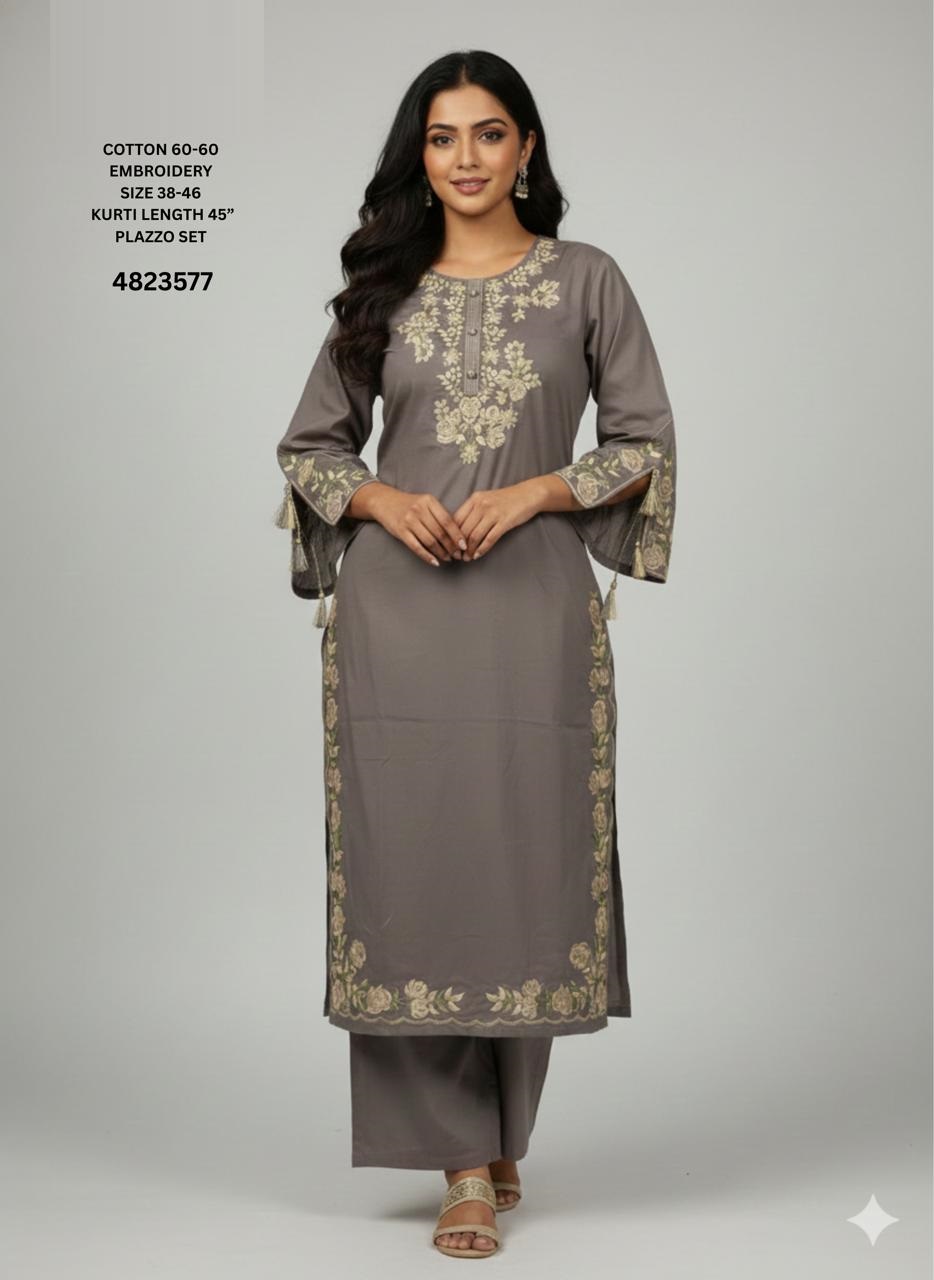 Naisha K 528 Cotton Embroidery Casual Wear Top And Bottom Set - Image 2