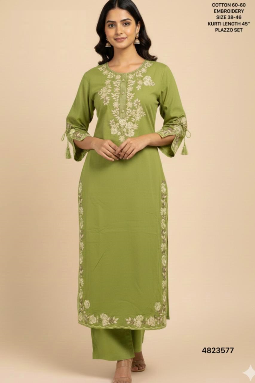 Naisha K 528 Cotton Embroidery Casual Wear Top And Bottom Set - Image 3