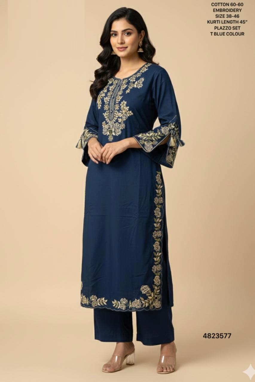 Naisha K 528 Cotton Embroidery Casual Wear Top And Bottom Set - Image 4