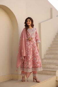 Naisha K 541 Cotton Stylish Wear Anarkali And Bottom Dupatta Set