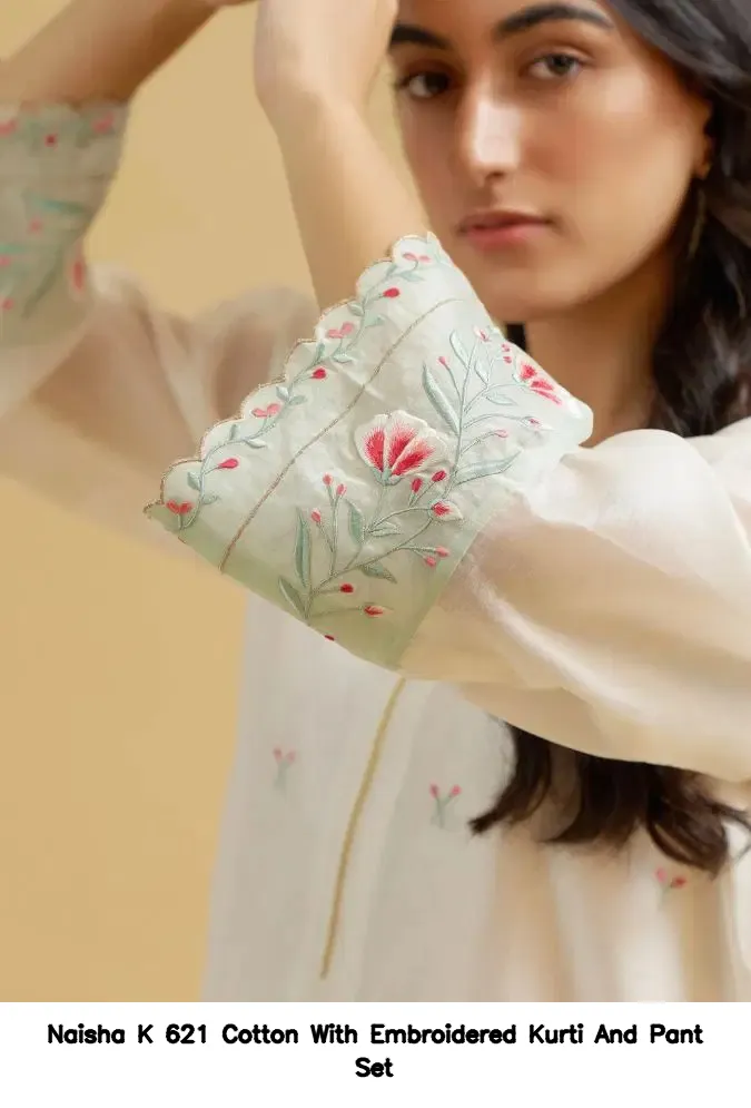 Naisha K 621 Cotton With Embroidered Kurti And Pant Set