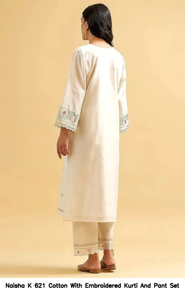 Naisha K 621 Cotton With Embroidered Kurti And Pant Set