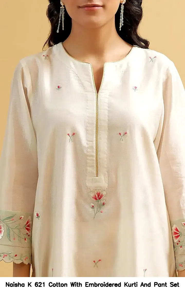 Naisha K 621 Cotton With Embroidered Kurti And Pant Set