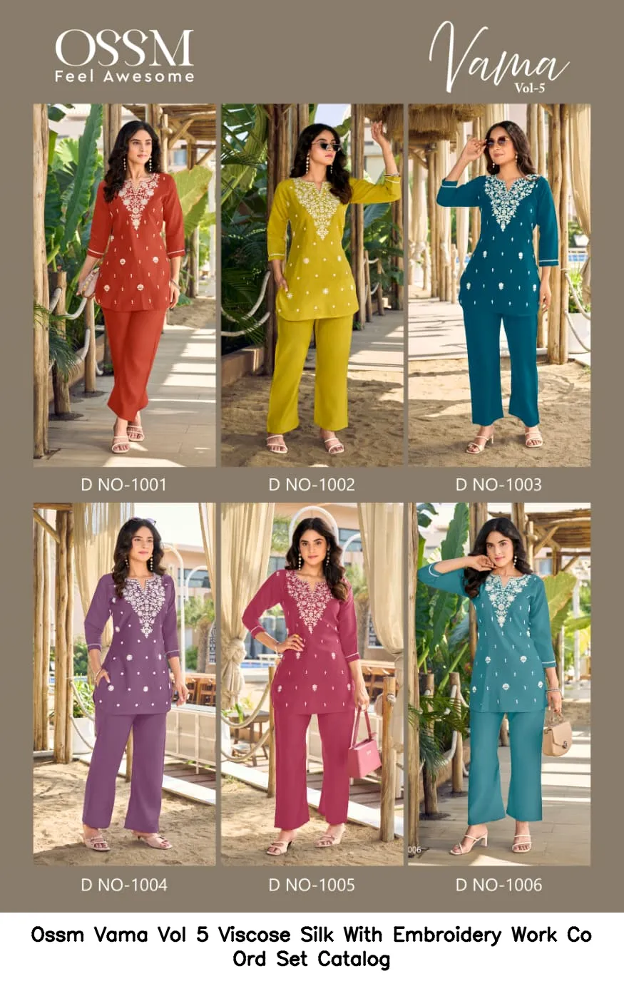 Ossm Vama Vol 5 Viscose Silk With Embroidery Work Co Ord Set Catalog