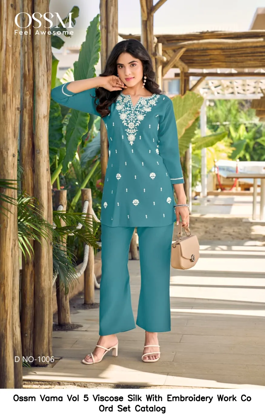 Ossm Vama Vol 5 Viscose Silk With Embroidery Work Co Ord Set Catalog