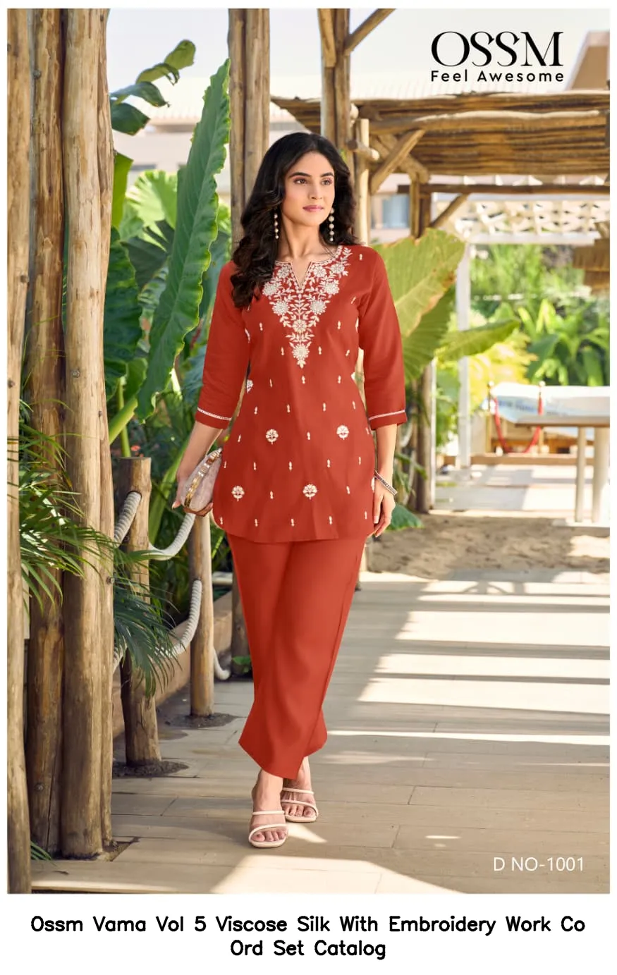 Ossm Vama Vol 5 Viscose Silk With Embroidery Work Co Ord Set Catalog