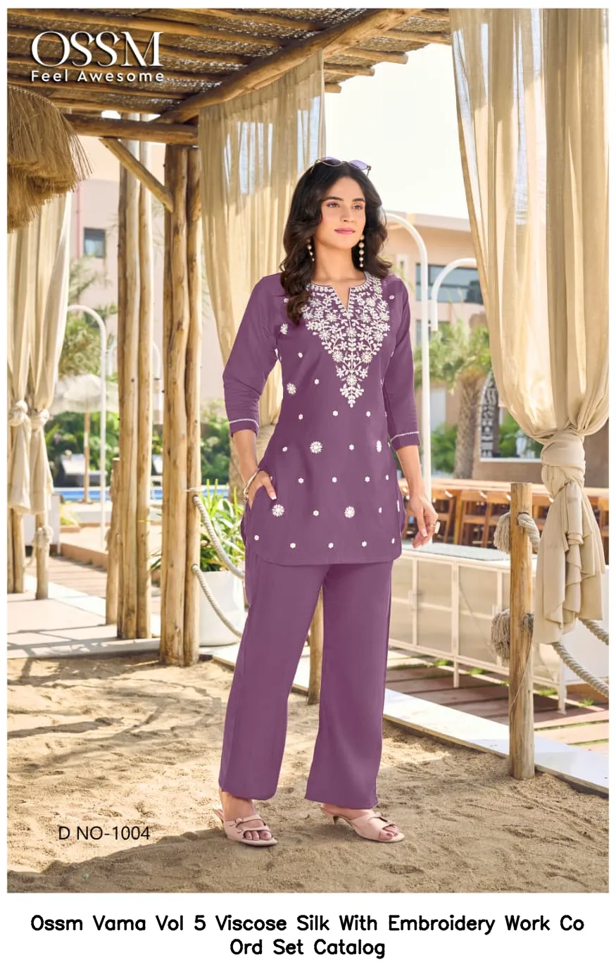 Ossm Vama Vol 5 Viscose Silk With Embroidery Work Co Ord Set Catalog