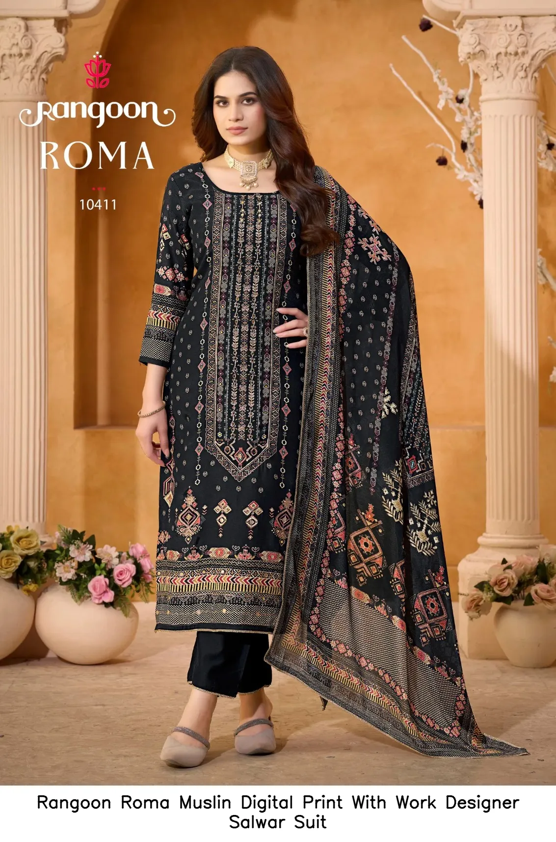 Rangoon Roma Muslin Digital Print With Work Designer Salwar Suit