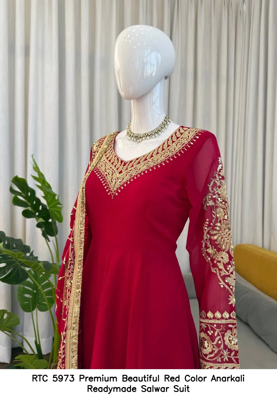 RTC 5973 Premium Beautiful Red Color Anarkali Readymade Salwar Suit
