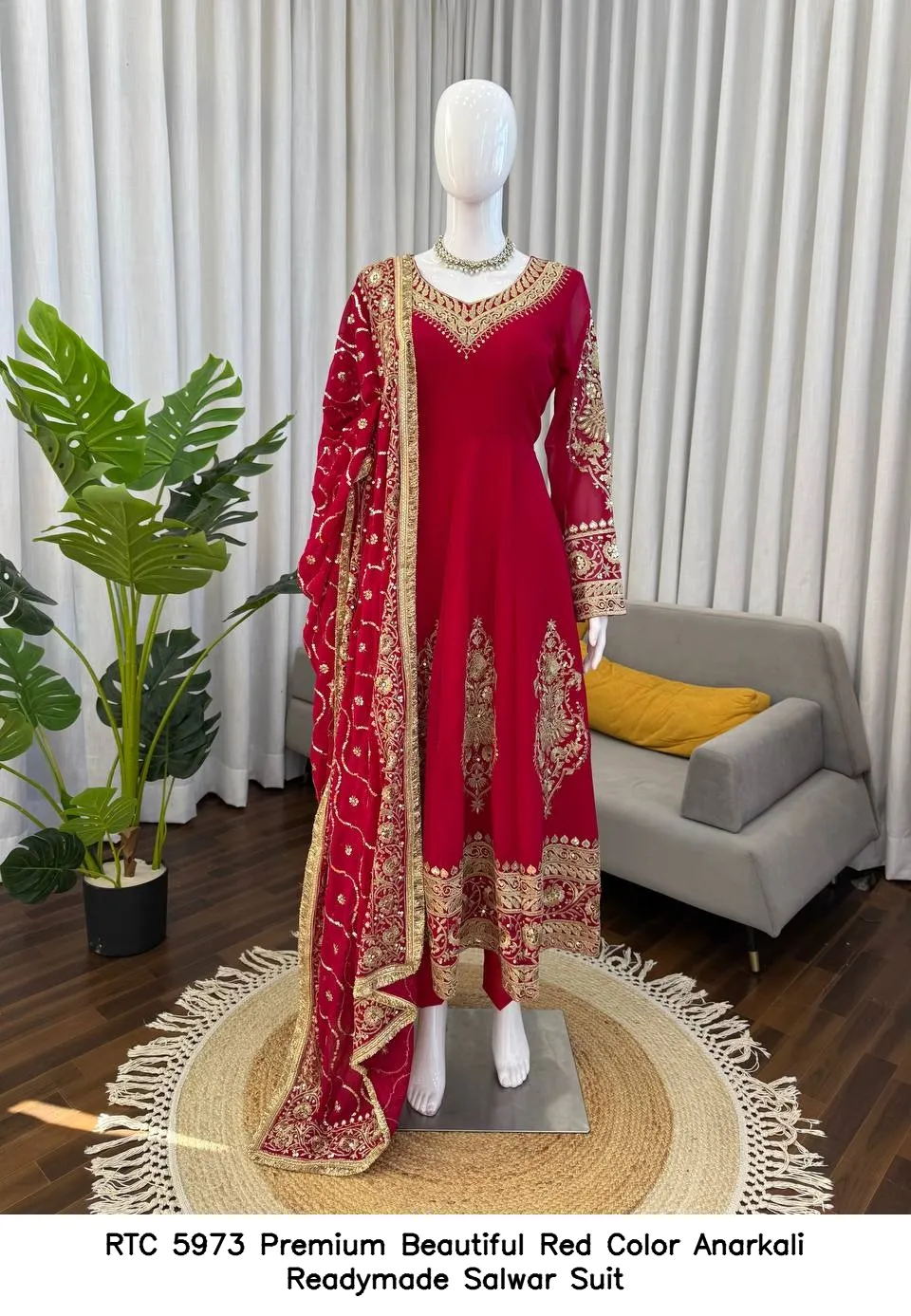 RTC 5973 Premium Beautiful Red Color Anarkali Readymade Salwar Suit