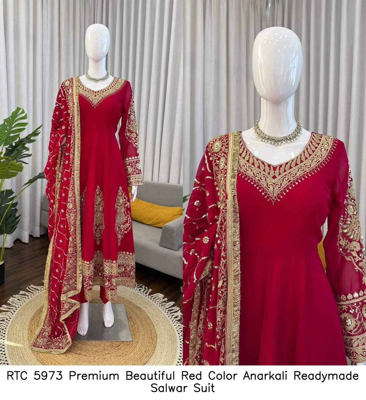 RTC 5973 Premium Beautiful Red Color Anarkali Readymade Salwar Suit