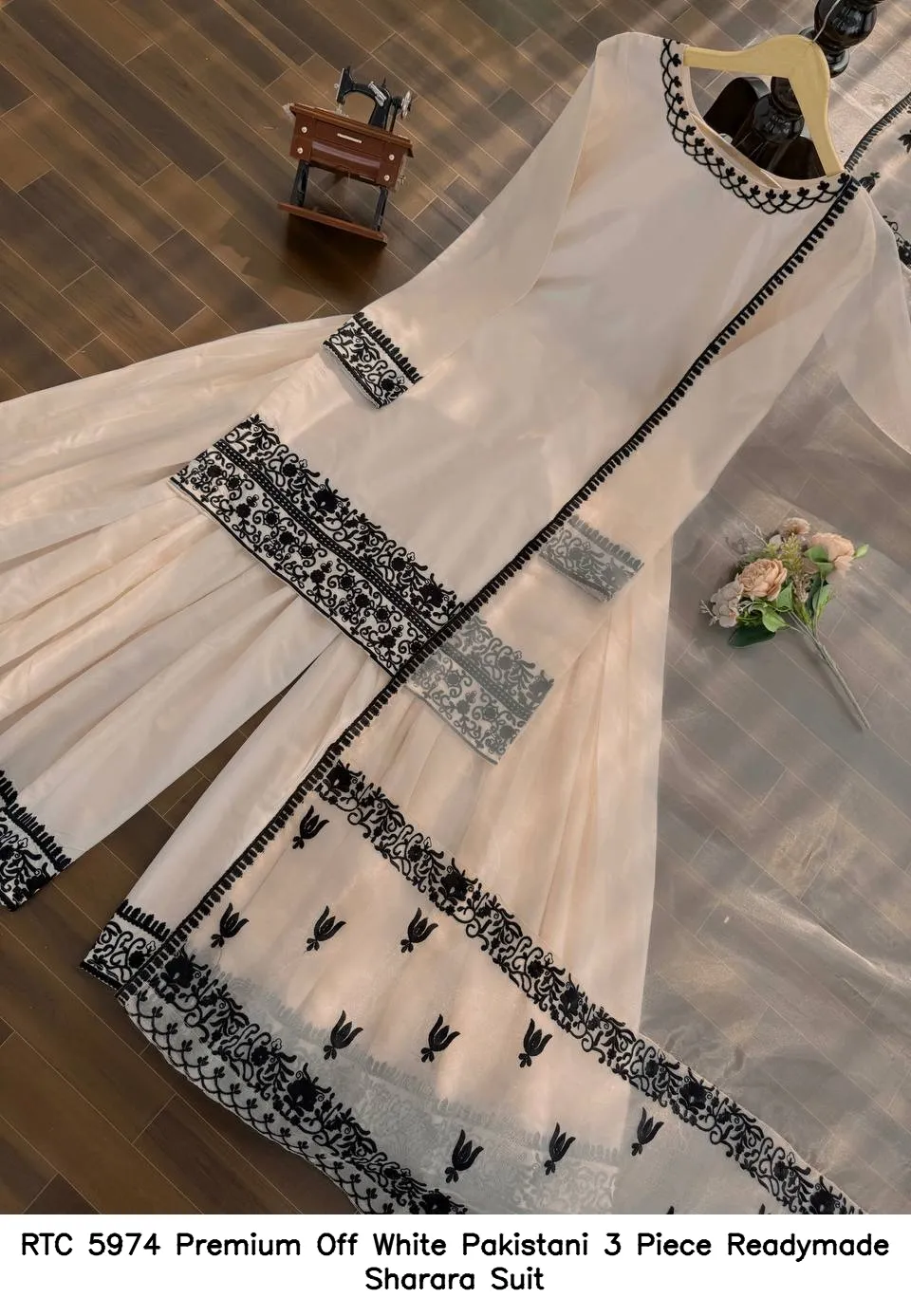 RTC 5974 Premium Off White Pakistani 3 Piece Readymade Sharara Suit