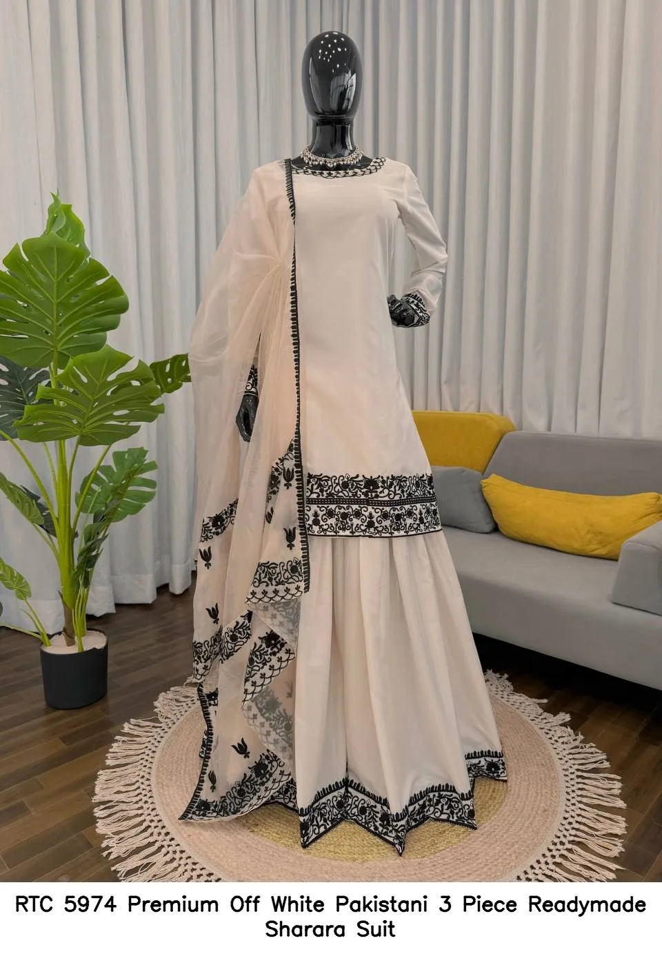RTC 5974 Premium Off White Pakistani 3 Piece Readymade Sharara Suit